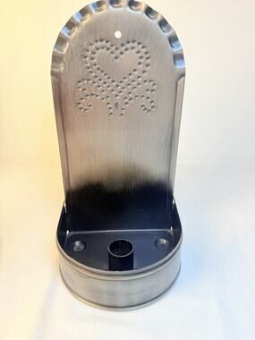 Primitive Black Finish Punched Tin Wall Heart Sconce Candle Holder